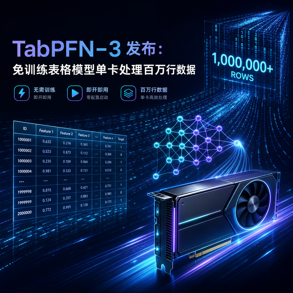 TabPFN-3 发布:免训练表格模型单卡处理百万行数据