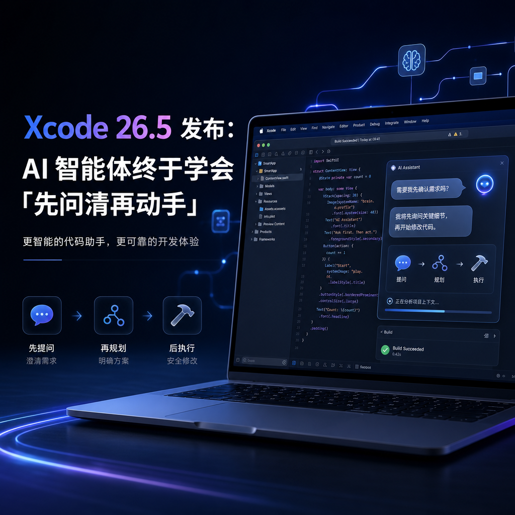 Xcode 26.5 发布:AI 智能体终于学会「先问清再动手」