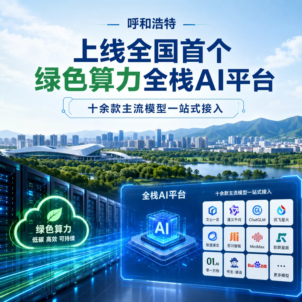 呼和浩特上线全国首个绿色算力全栈AI平台,十余款主流模型一站式接入