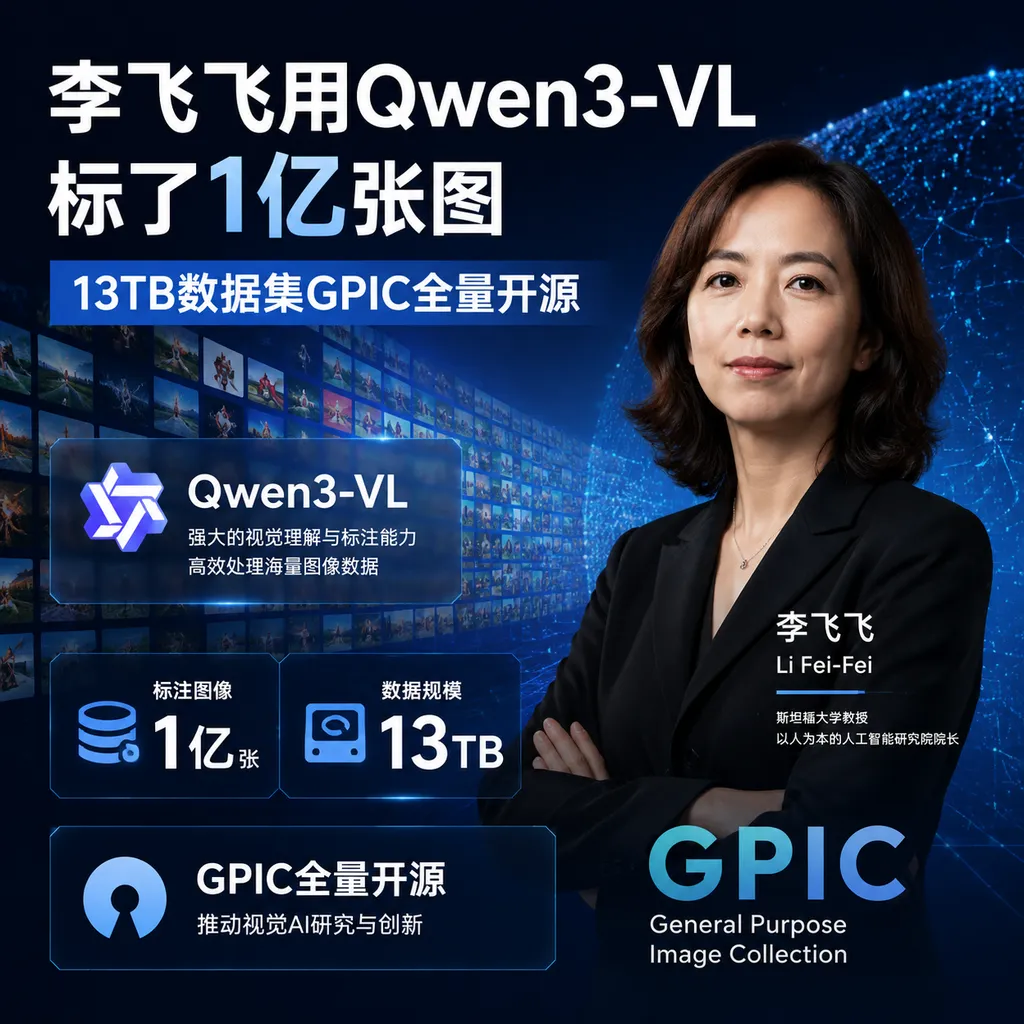 Fei-Fei Li used Qwen3-VL to label 100 million images, and fully open-sourced the 13TB GPIC dataset.
