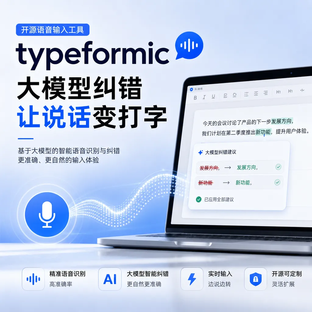 开源语音输入工具 typeformic:大模型纠错让说话变打字