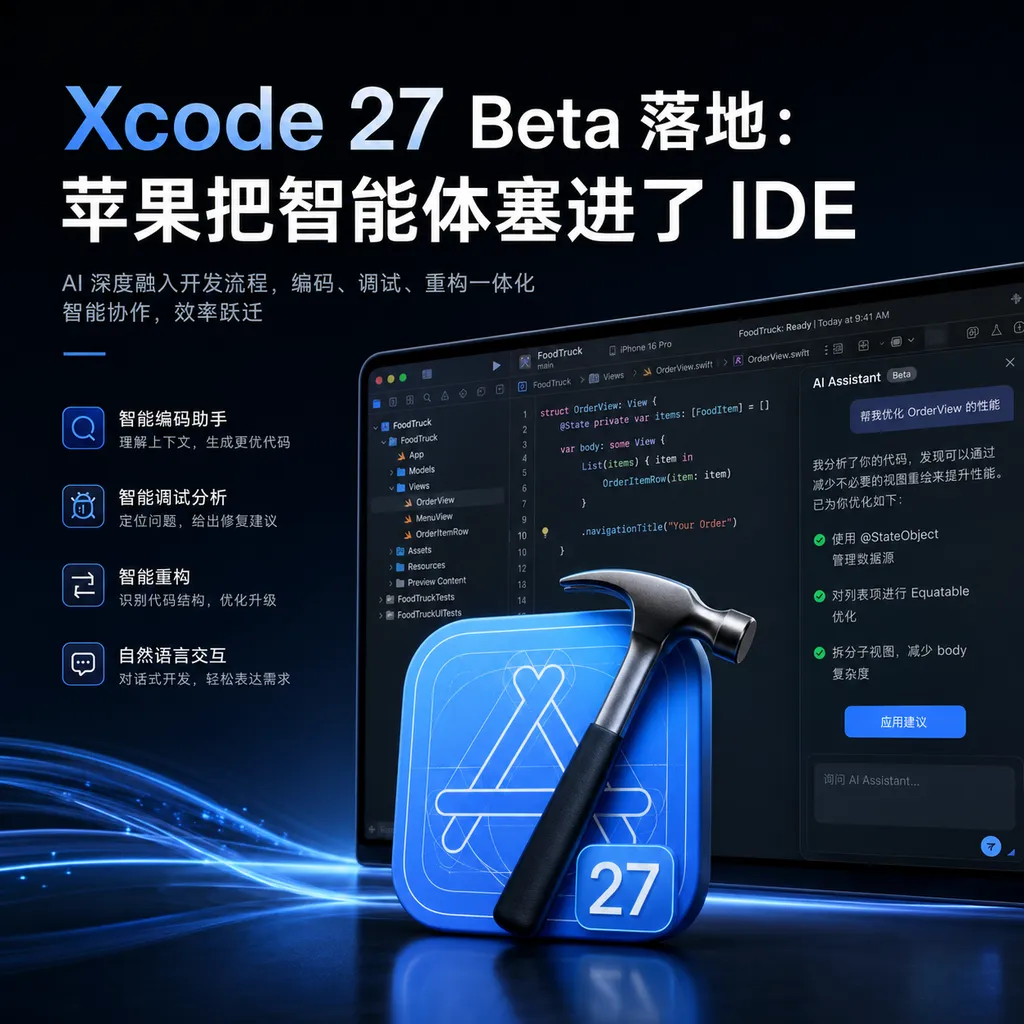 Xcode 27 Beta 落地:苹果把智能体塞进了 IDE