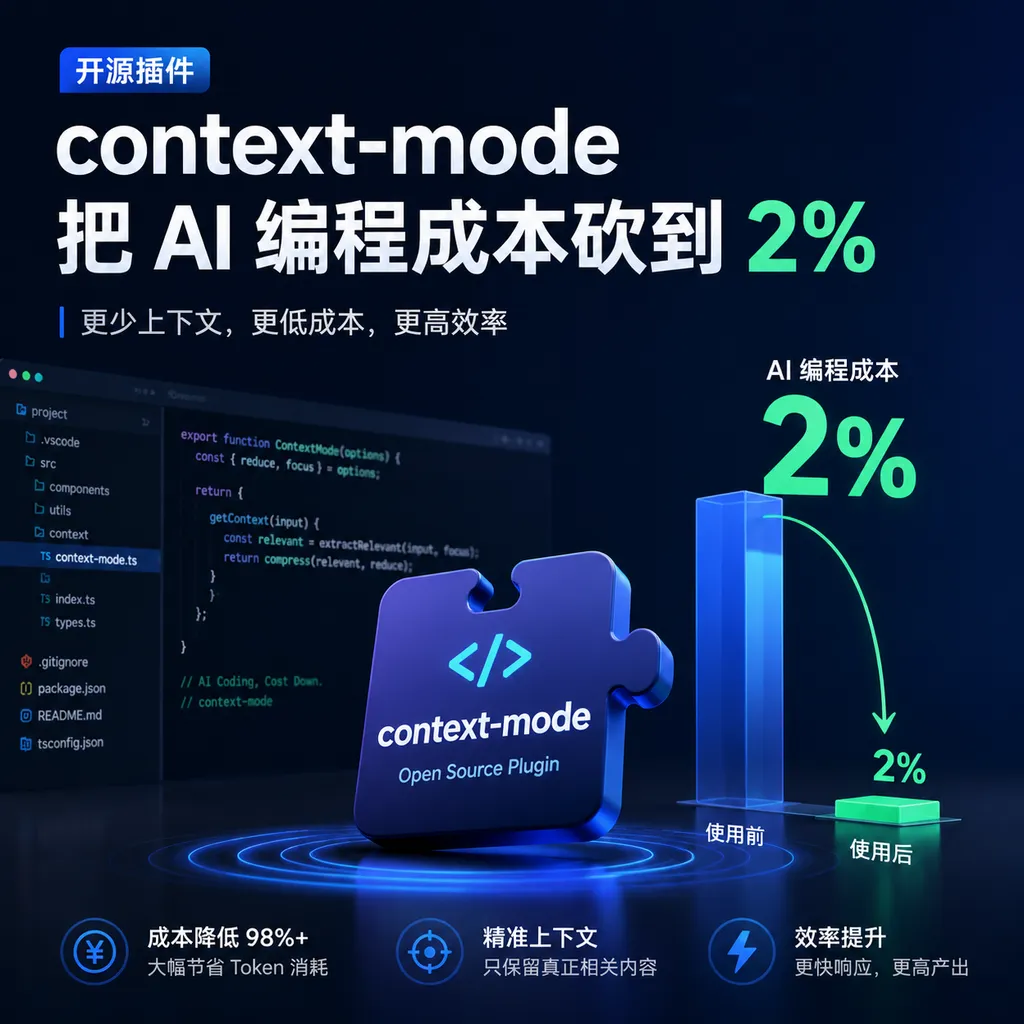 开源插件 context-mode 把 AI 编程成本砍到 2%