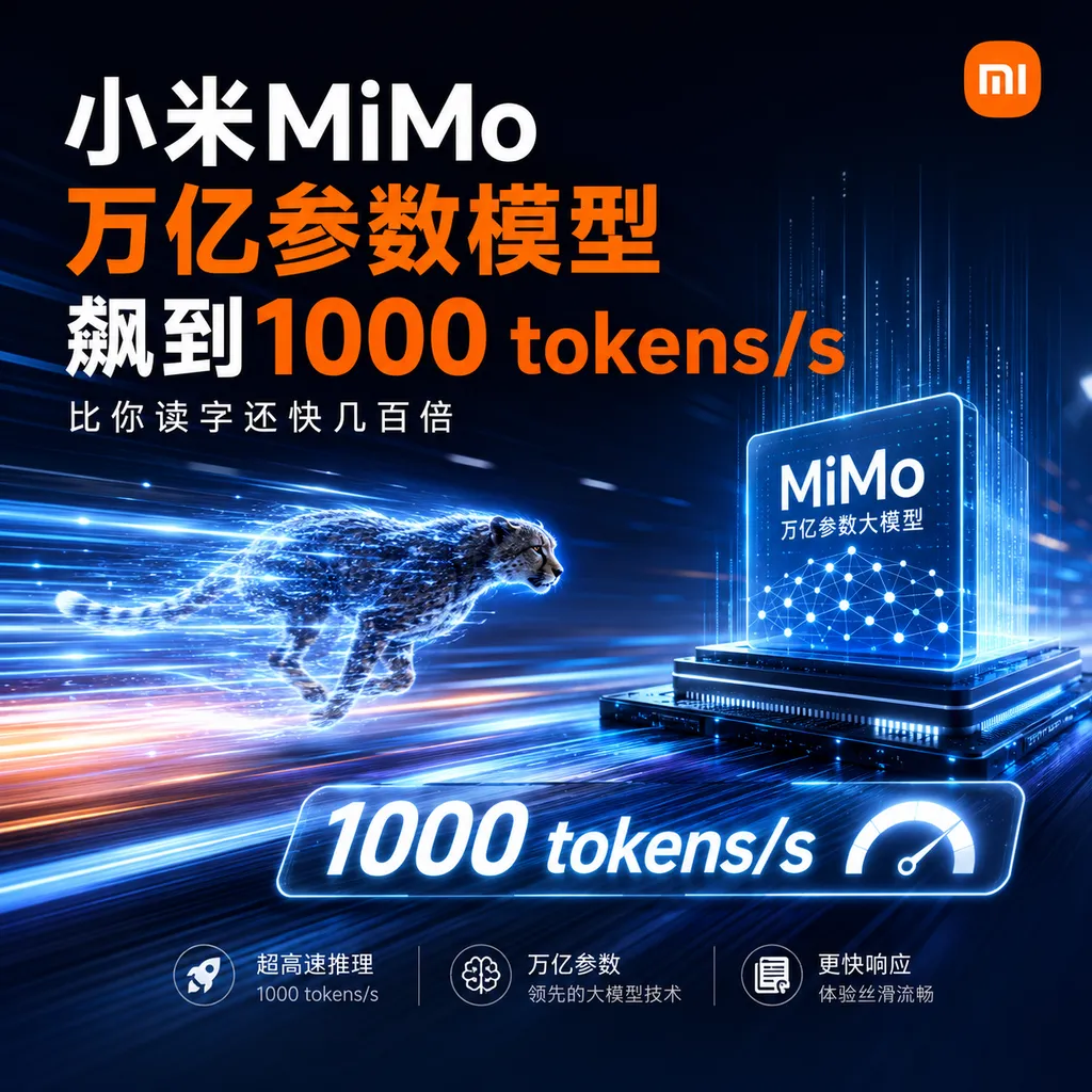 小米MiMo万亿参数模型飙到1000 tokens/s,比你读字还快几百倍