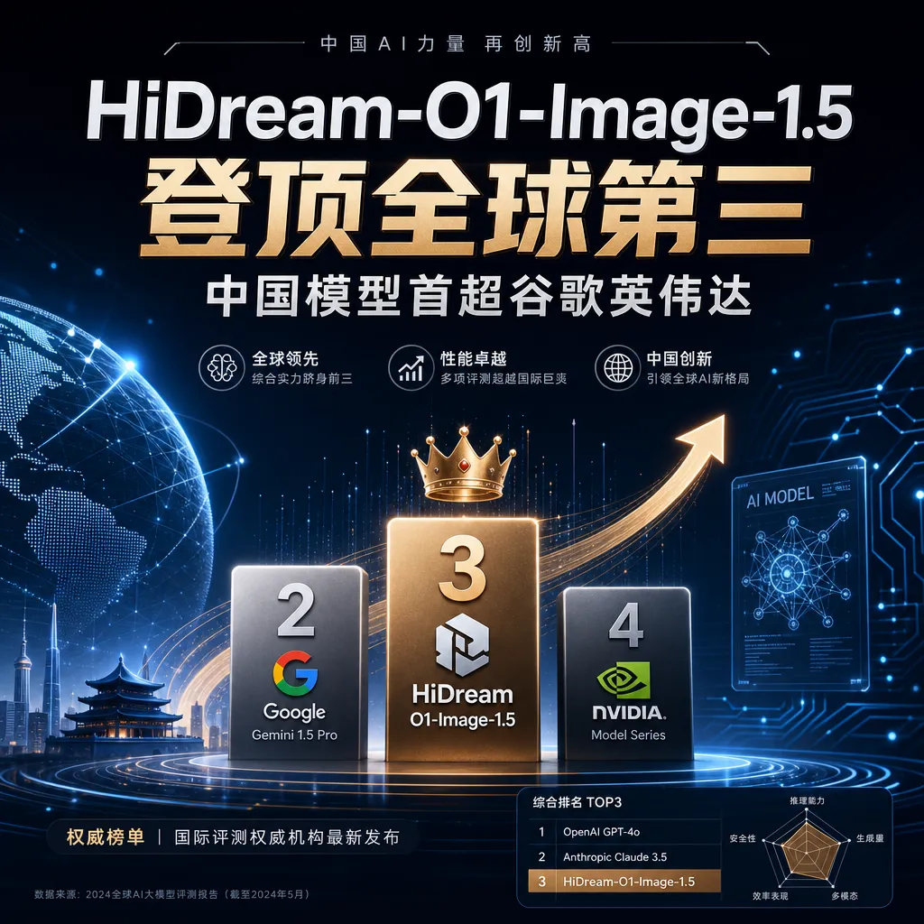 HiDream-O1-Image-1.5登顶全球第三,中国模型首超谷歌英伟达