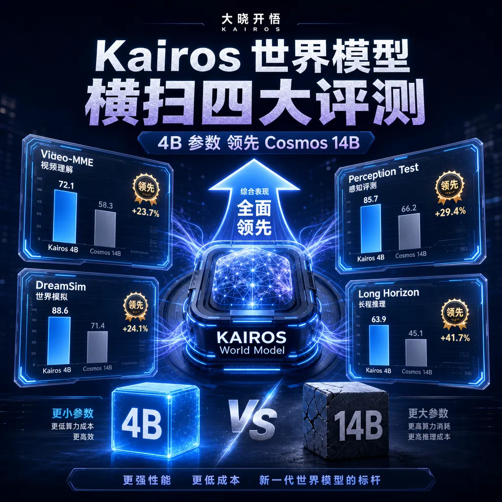 大晓开悟Kairos世界模型横扫四大评测,4B参数干翻Cosmos 14B