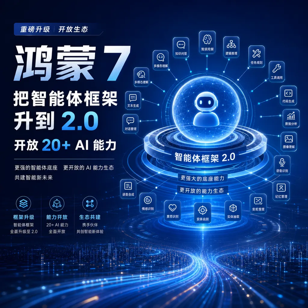 鸿蒙 7 把智能体框架升到 2.0,开放 20+ AI 能力