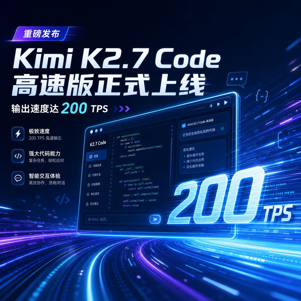 Kimi K2.7 Code 高速版上线,吐字速度飙到 200 TPS