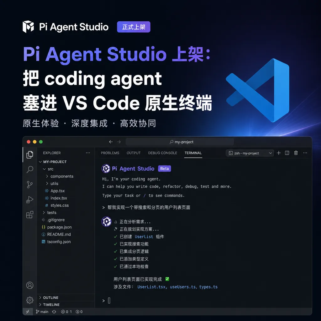 Pi Agent Studio 上架:把 coding agent 塞进 VS Code 原生终端