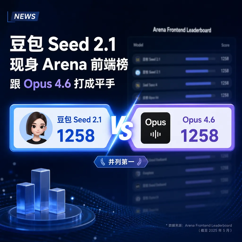 豆包 Seed 2.1 现身 Arena 前端榜,跟 Opus 4.6 打成平手