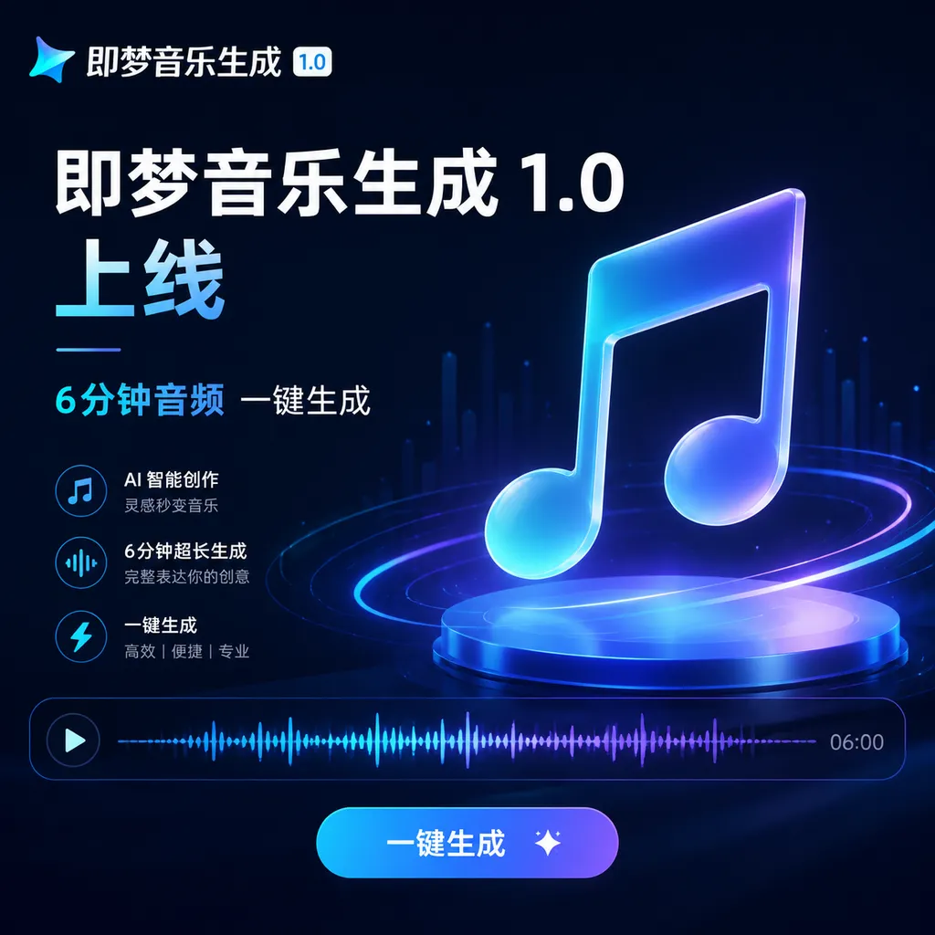 即梦音乐生成1.0上线,6分钟音频一键生成