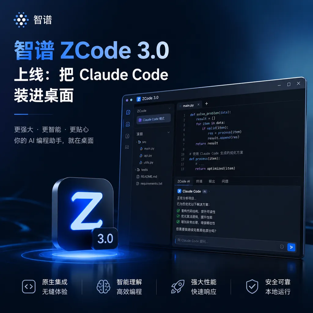 智谱 ZCode 3.0 上线:把 Claude Code 装进桌面