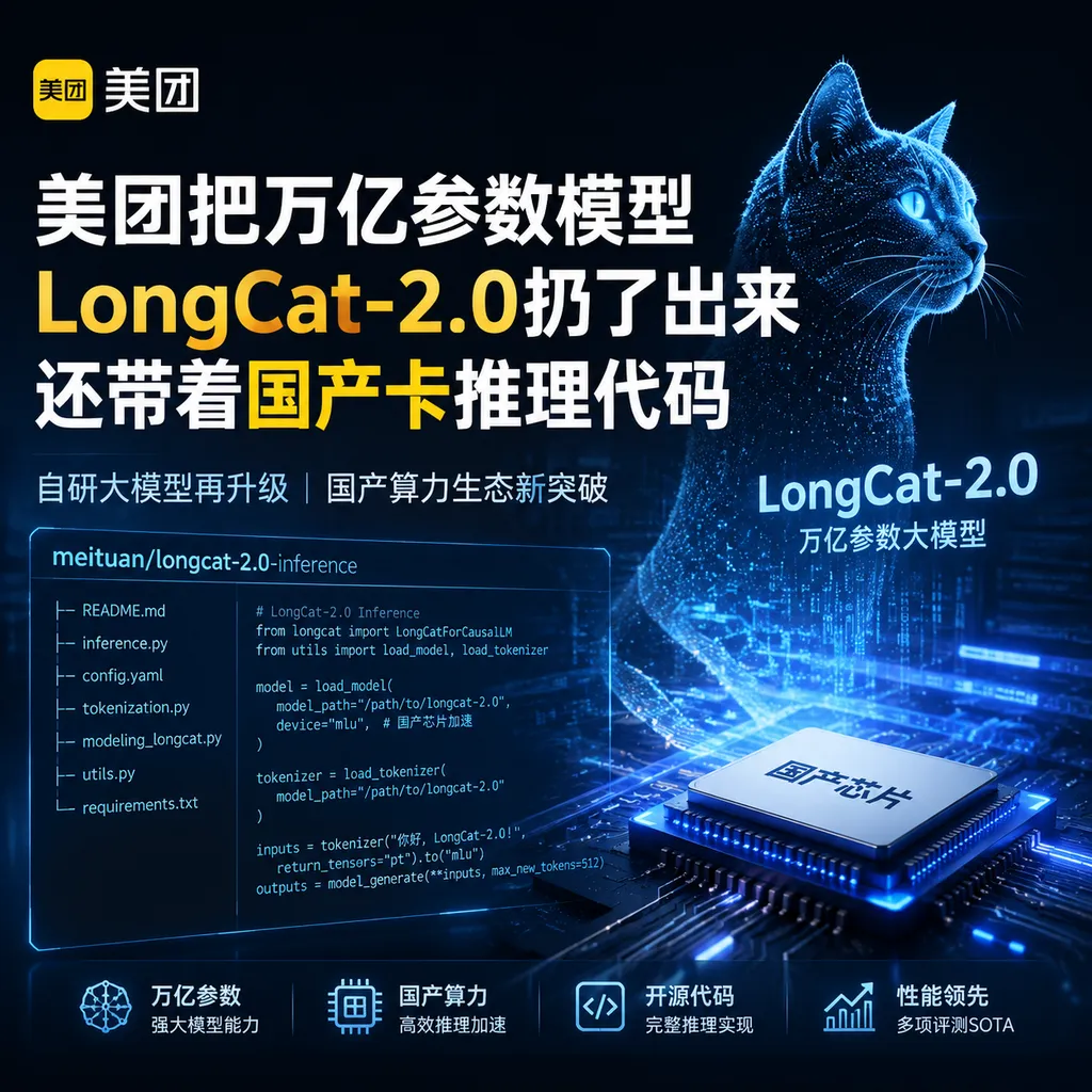 美团把万亿参数模型LongCat-2.0扔了出来,还带着国产卡推理代码