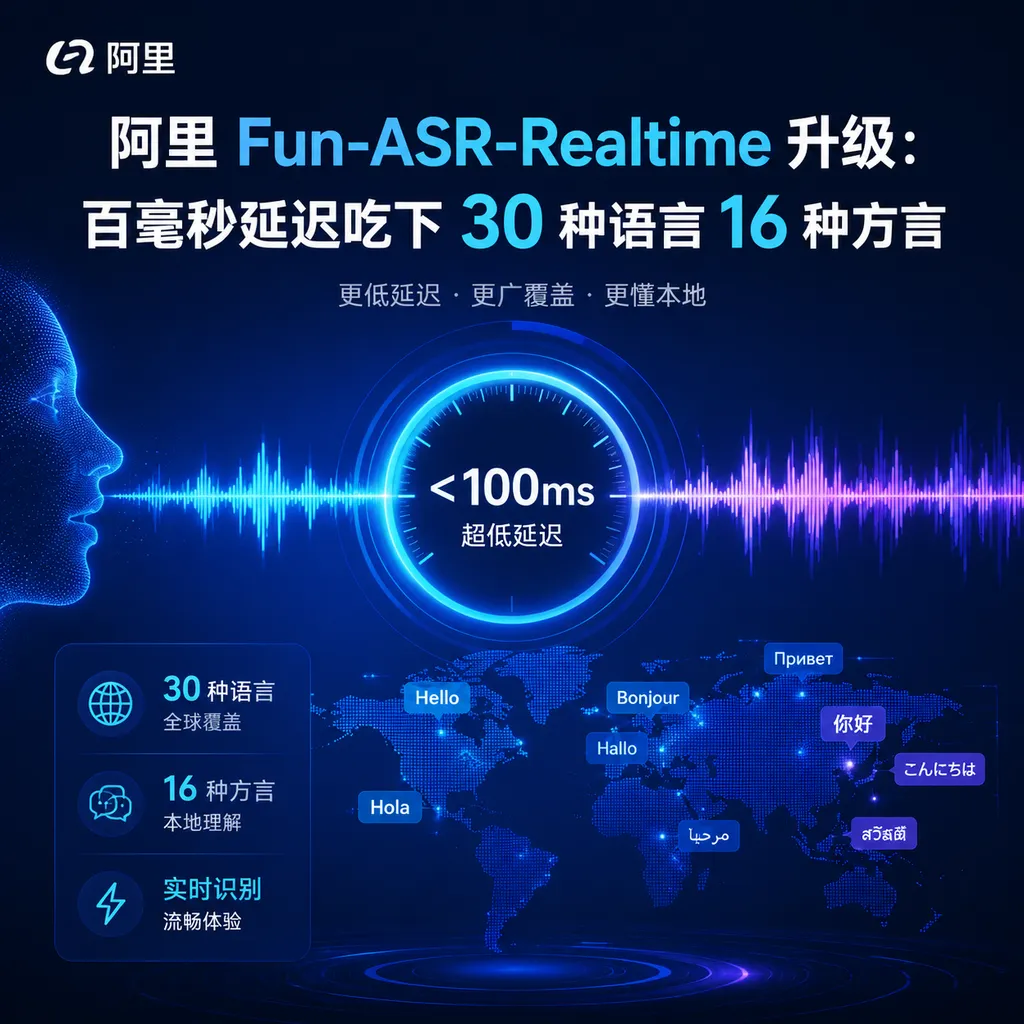 阿里 Fun-ASR-Realtime 升级:百毫秒延迟吃下 30 种语言 16 种方言