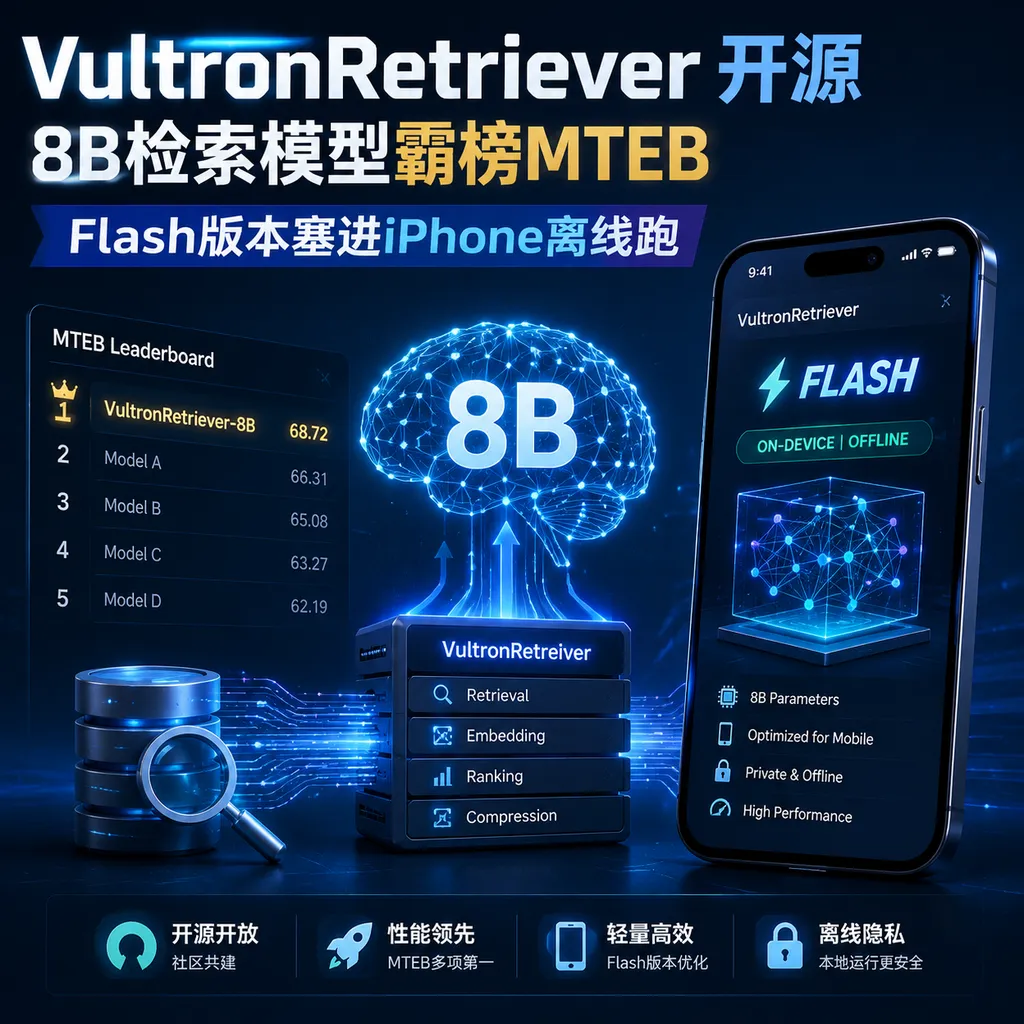 VultronRetriever开源:8B检索模型霸榜MTEB,Flash版本塞进iPhone离线跑