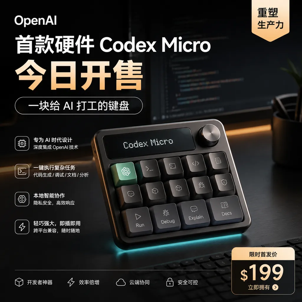 OpenAI’s first hardware product, Codex Micro, goes on sale today: a keyboard that works for AI.
