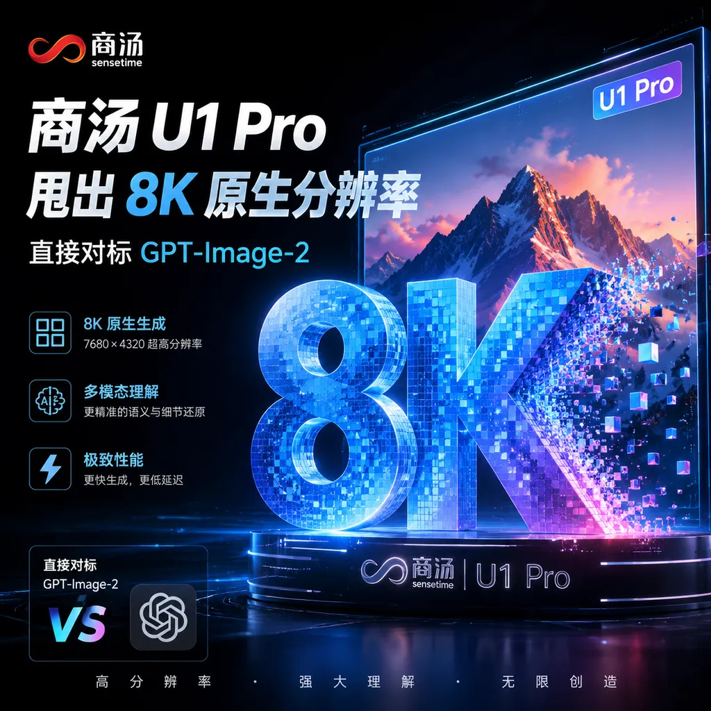 SenseTime U1 Pro delivers native 8K resolution, directly competing with GPT-Image-2.