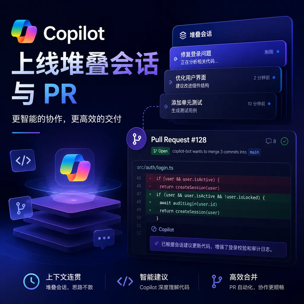 Copilot上线堆叠会话与PR