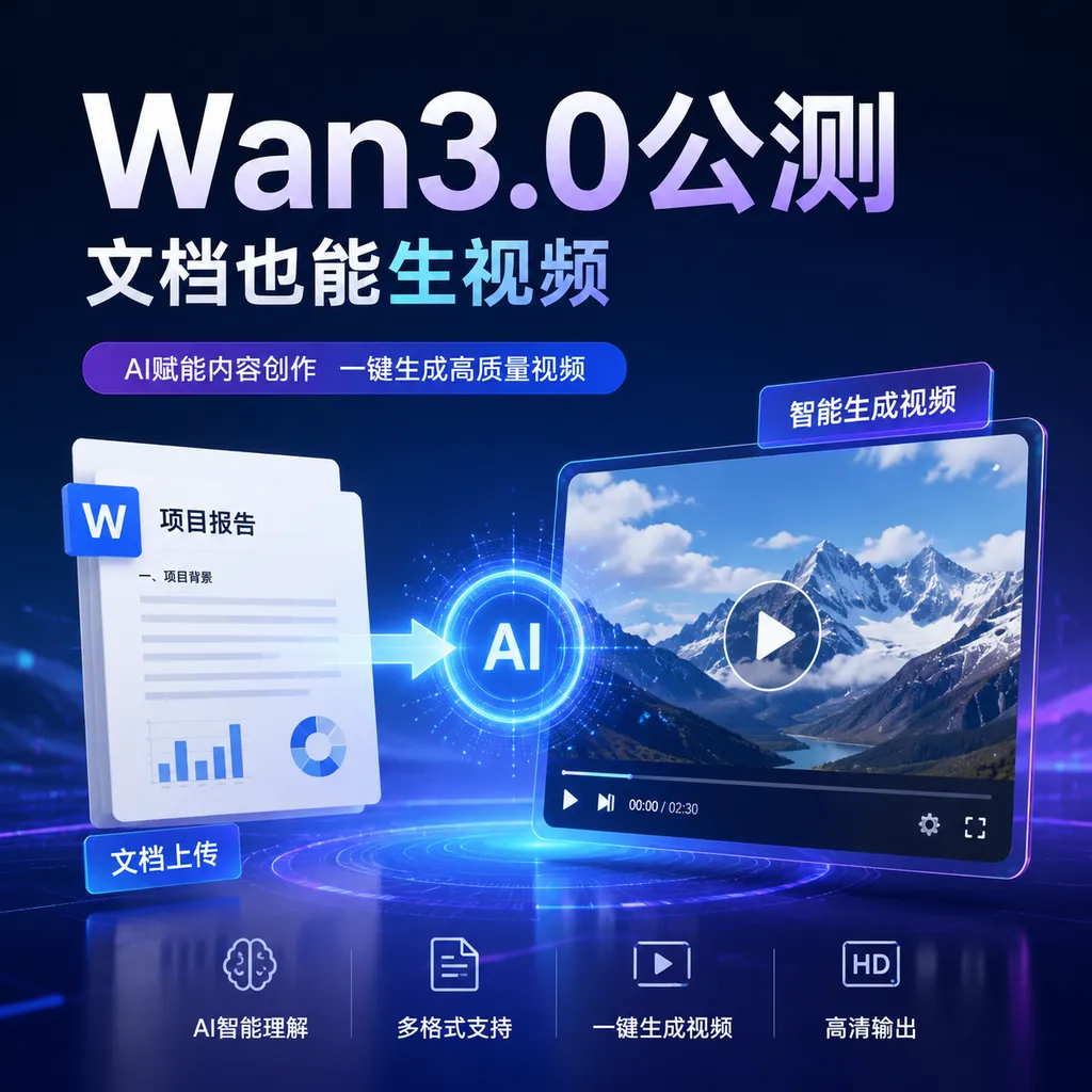 Wan3.0公测,文档也能生视频