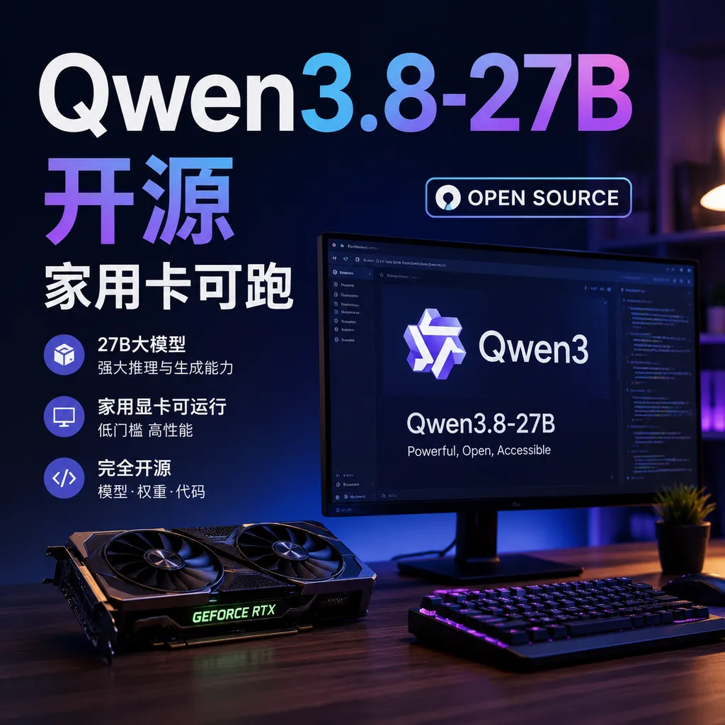 Qwen3.8-27B开源,家用卡可跑