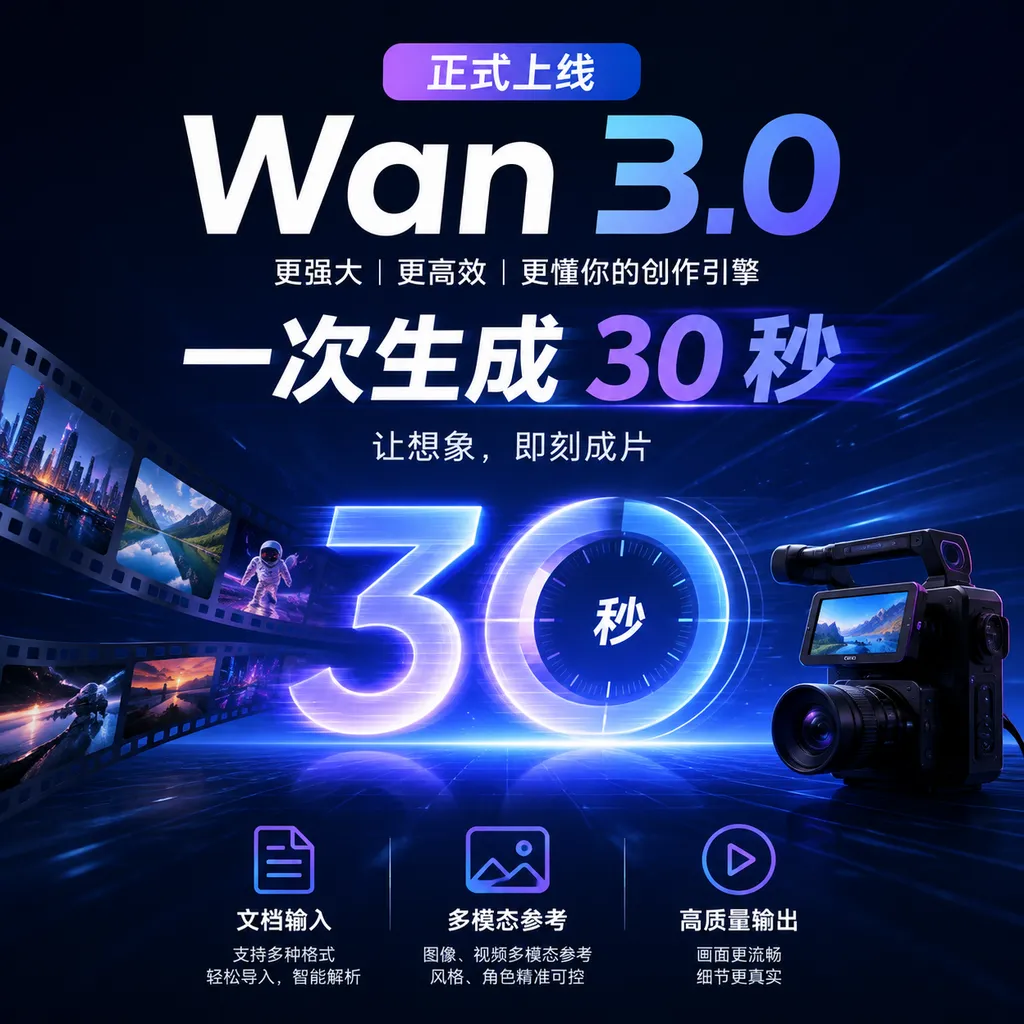 Wan3.0上线,一次生成30秒