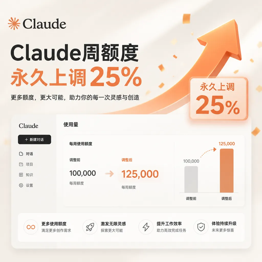Claude周额度永久上调25%
