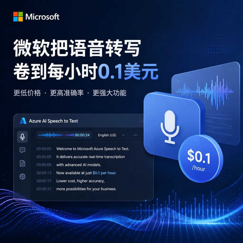 微软把语音转写卷到每小时0.1美元