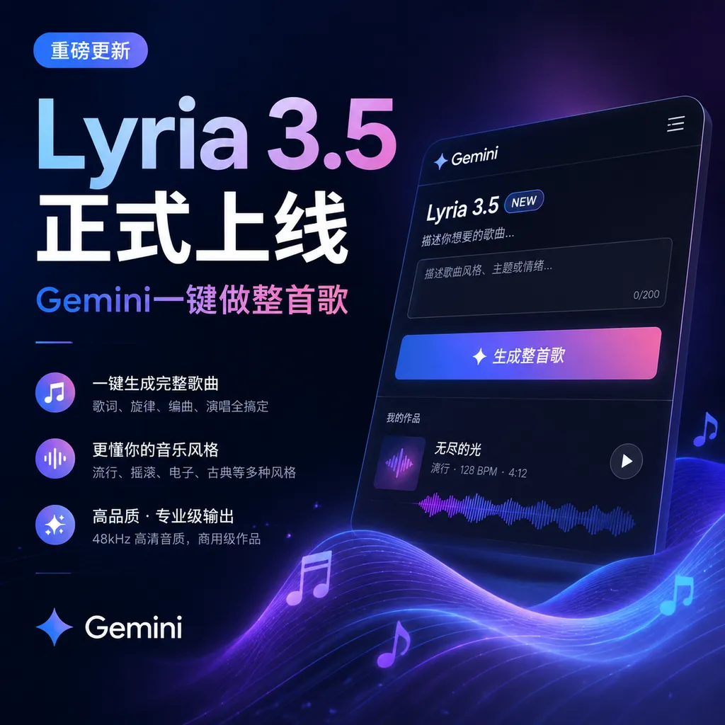 Lyria 3.5上线,Gemini一键做整首歌