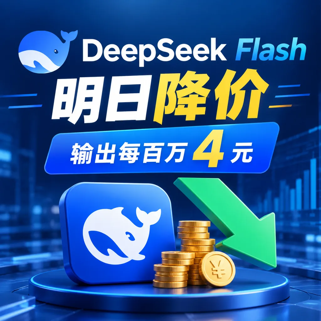 DeepSeek Flash price will drop tomorrow, with output costing 4 yuan per million tokens.