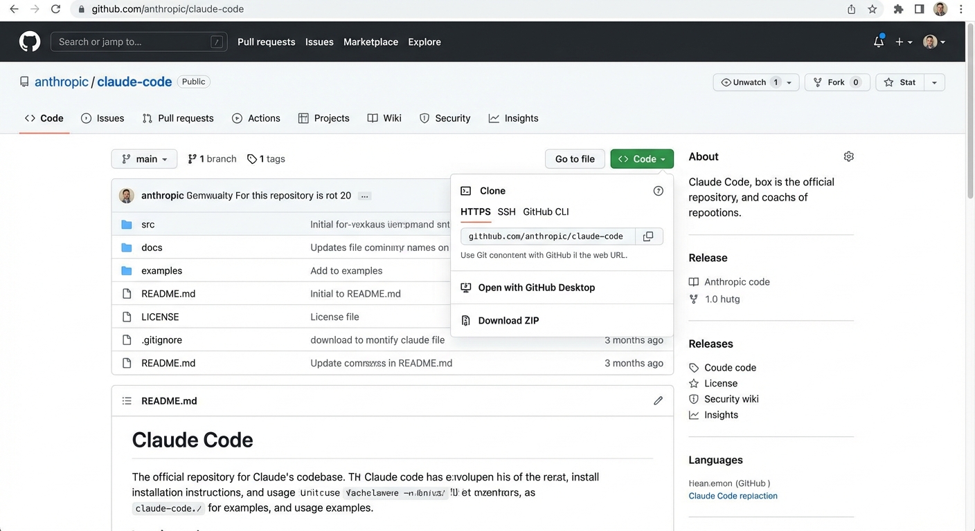 GitHub 上克隆的 Claude Code 仓库页面截图