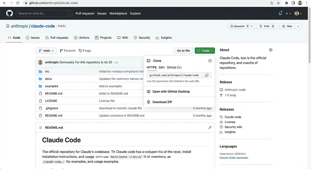 GitHub 上克隆的 Claude Code 仓库页面截图