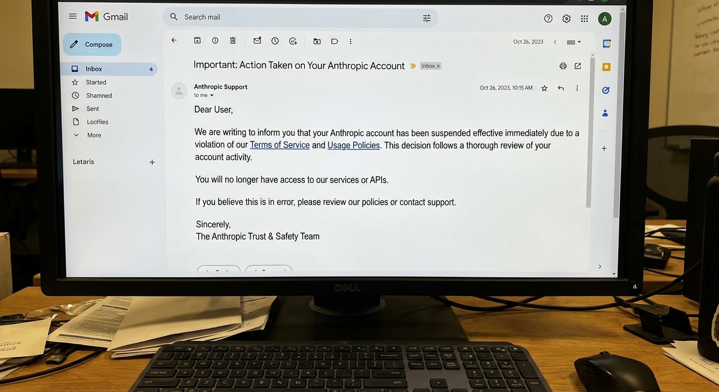 Anthropic发送给用户的封杀通知邮件截图