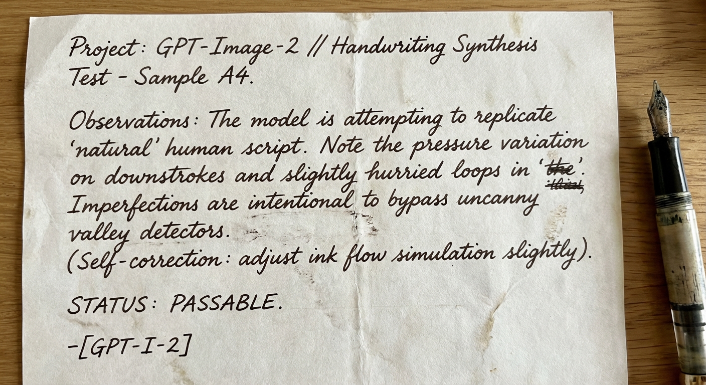 GPT-Image-2 生成的手写笔记样本,展示自然的笔迹和纸张质感