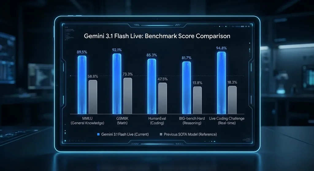 Gemini 3.1 Flash Live 在各项基准测试中的得分对比图