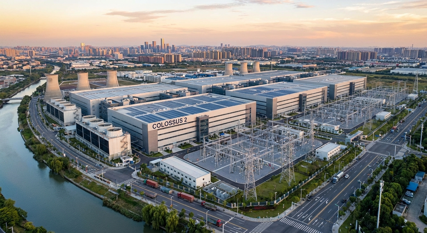 Colossus 2 数据中心外景,展示其城市级规模的建筑群与配套设施