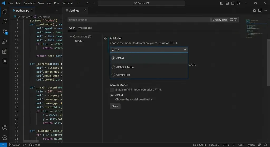 Cursor IDE中Claude模型消失后的模型选择界面截图,列表中仅剩GPT和Gemini等模型