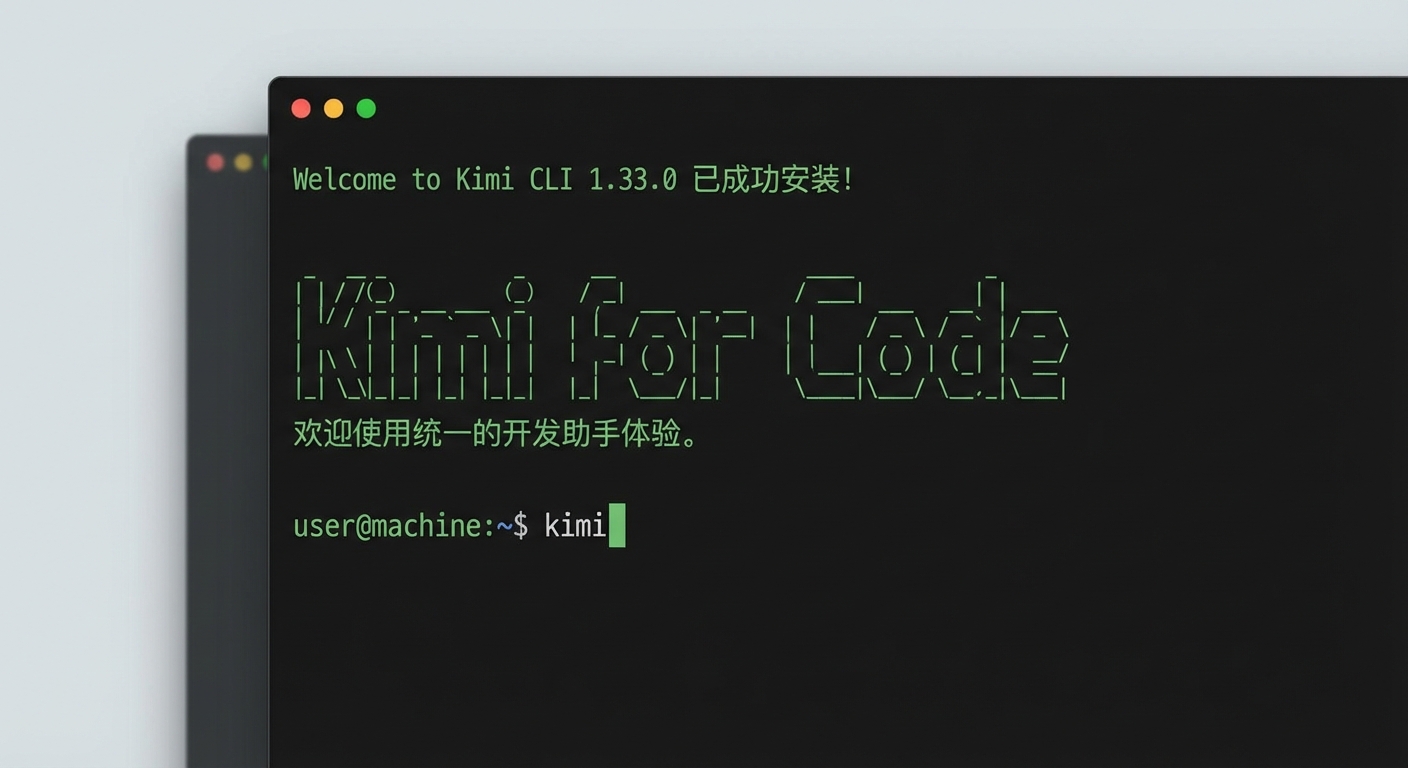 Kimi CLI 1.33.0 更新后的欢迎界面截图，显示统一的「Kimi for Code」品牌标识