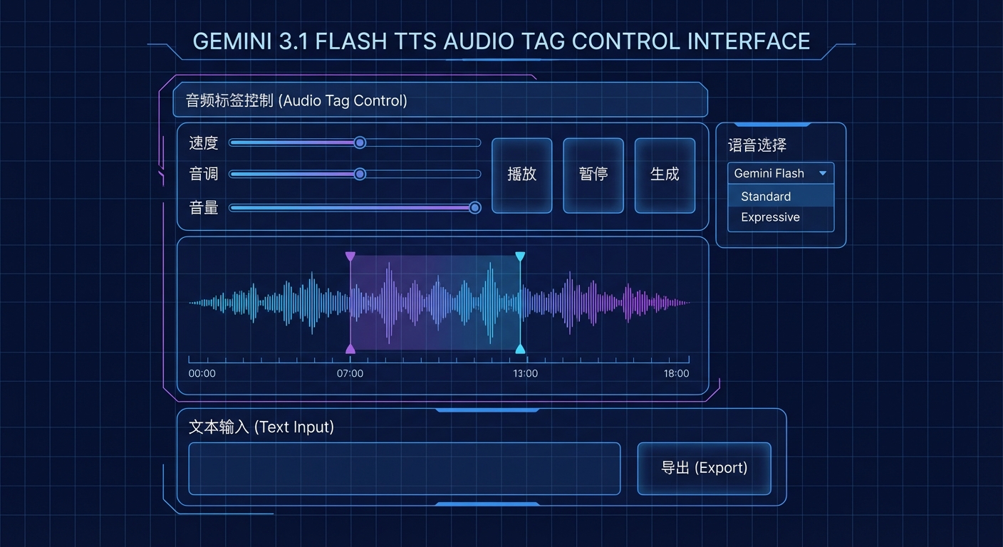 Gemini 3.1 Flash TTS 音频标签控制界面示意图