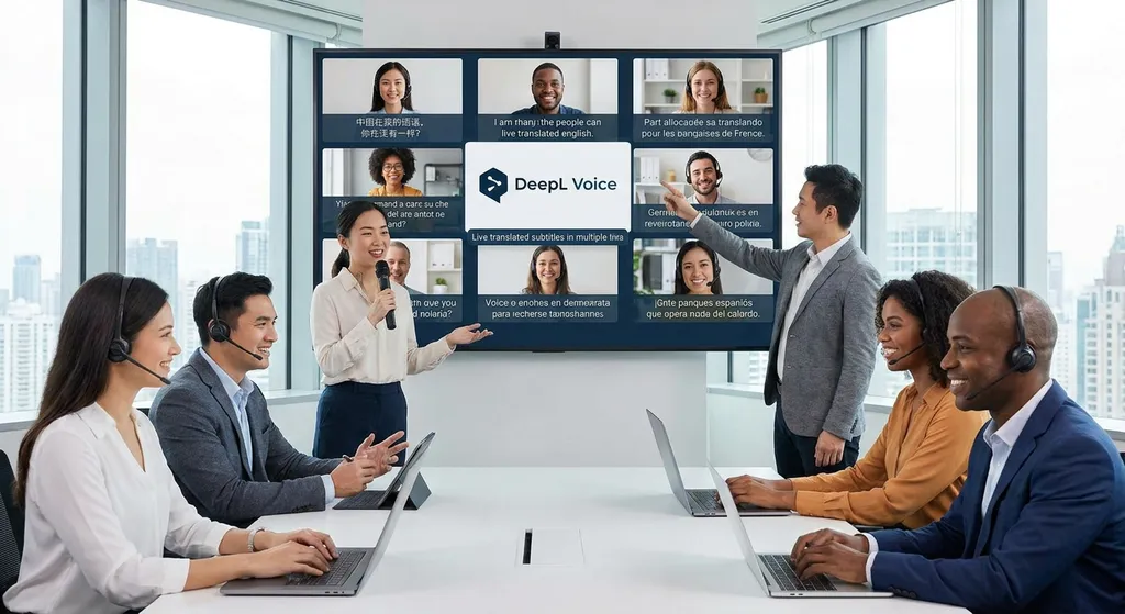 多语言团队使用 DeepL Voice 进行远程会议的场景图