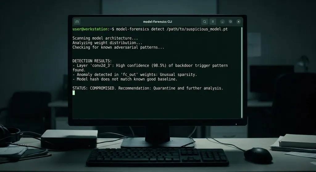 model-forensics CLI 工具运行检测结果的终端截图示意
