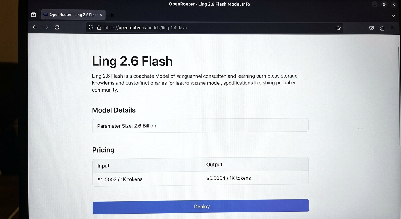 Ling 2.6 Flash 在 OpenRouter 上的模型信息页面截图,展示参数规模与定价信息