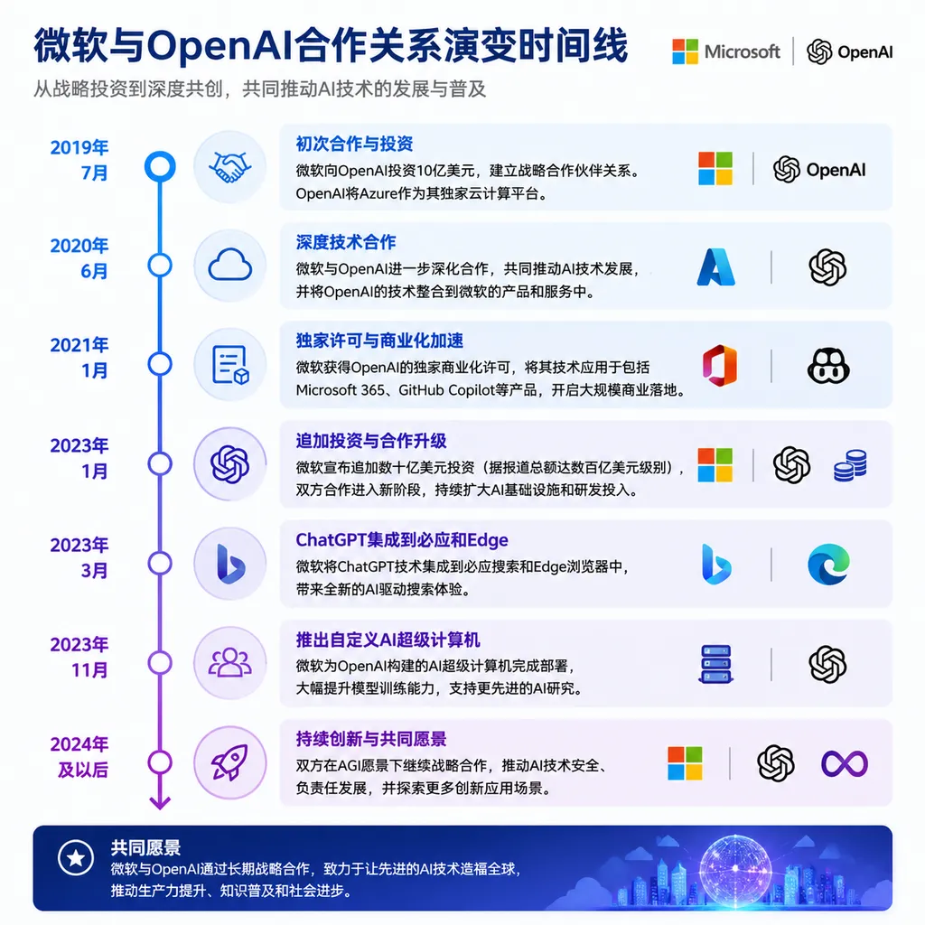 微软与OpenAI合作关系演变时间线信息图