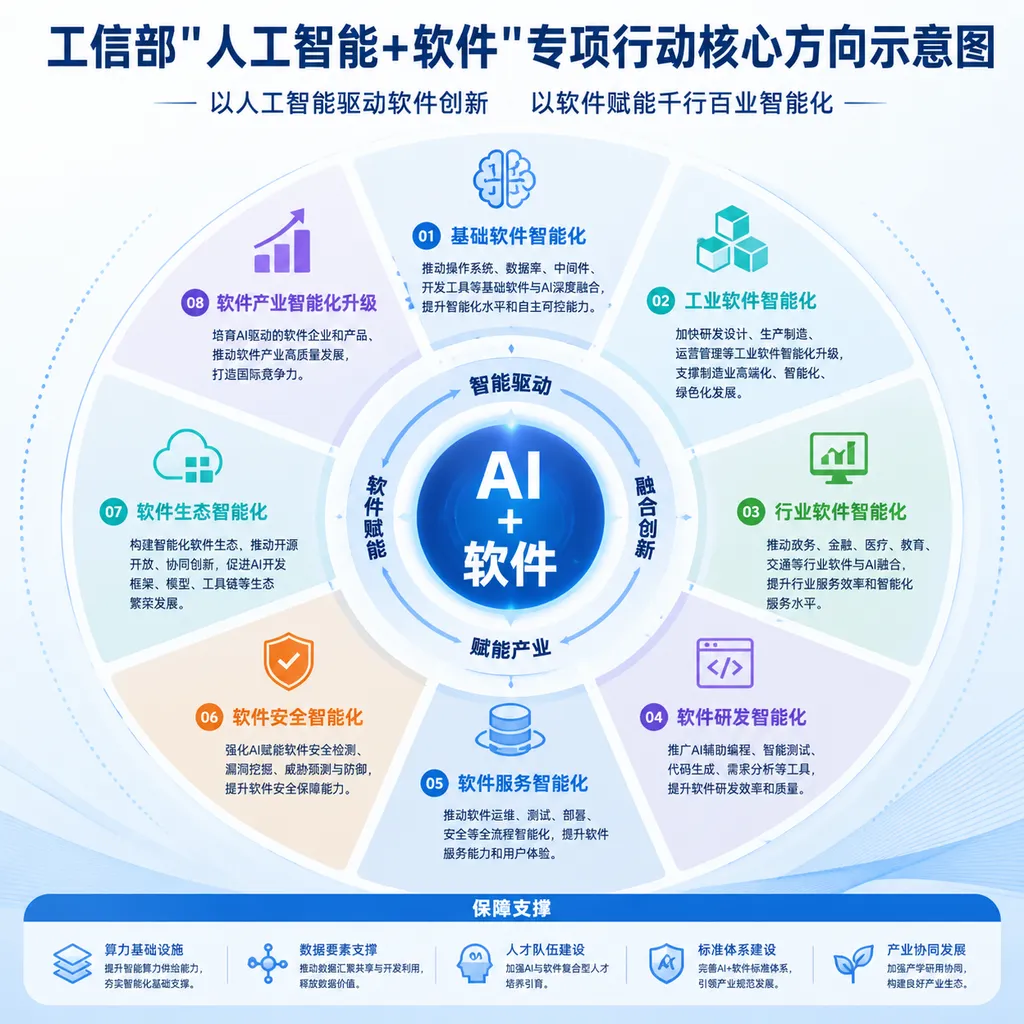 工信部"人工智能+软件"专项行动核心方向示意图