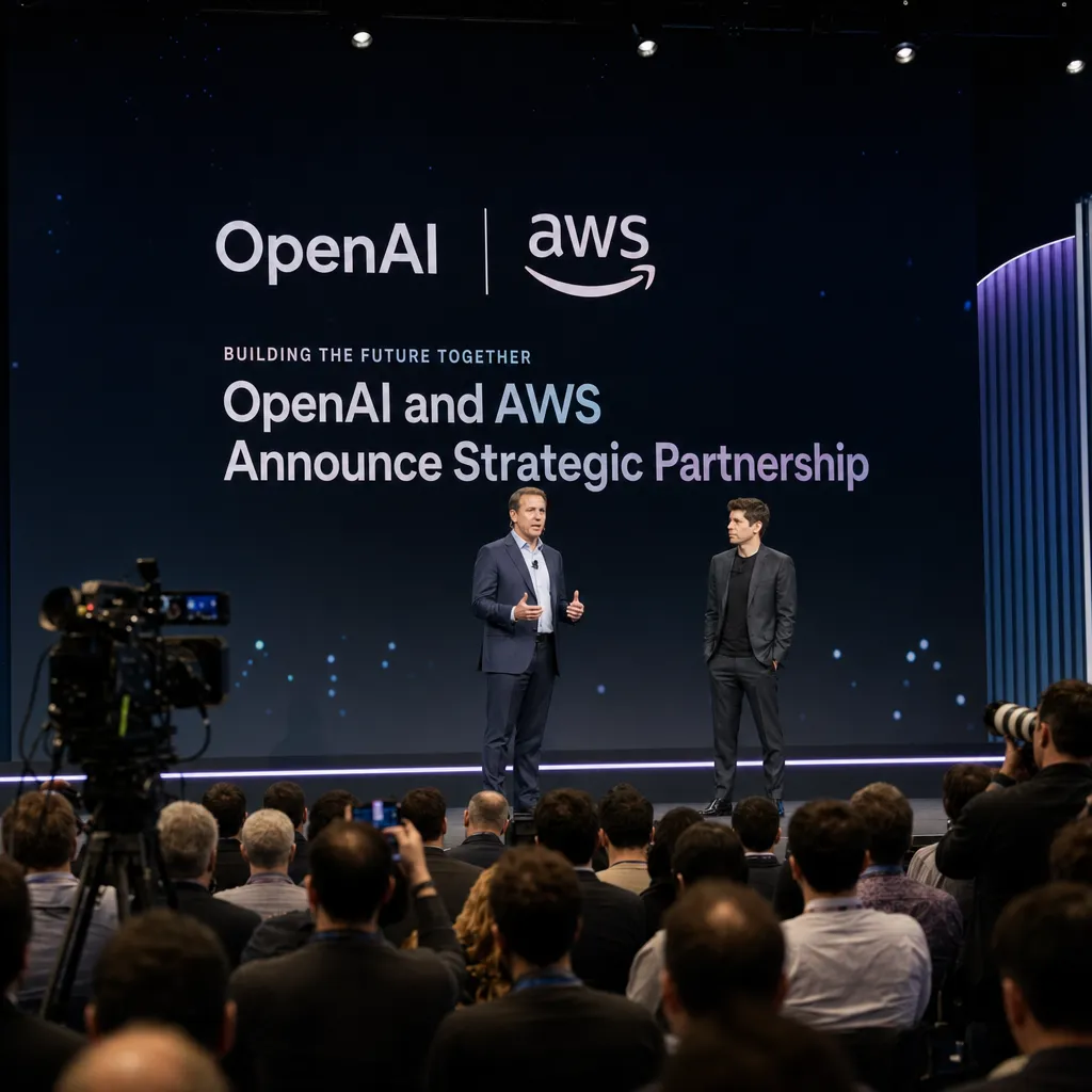 OpenAI 与 AWS 合作发布会现场,AWS CEO Matt Garman 与 OpenAI 高管同台