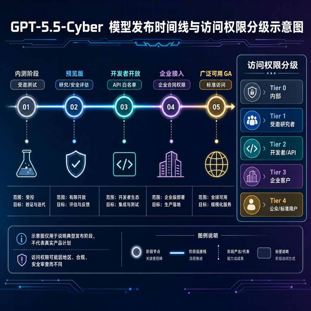 GPT-5.5-Cyber 模型发布时间线与访问权限分级示意图