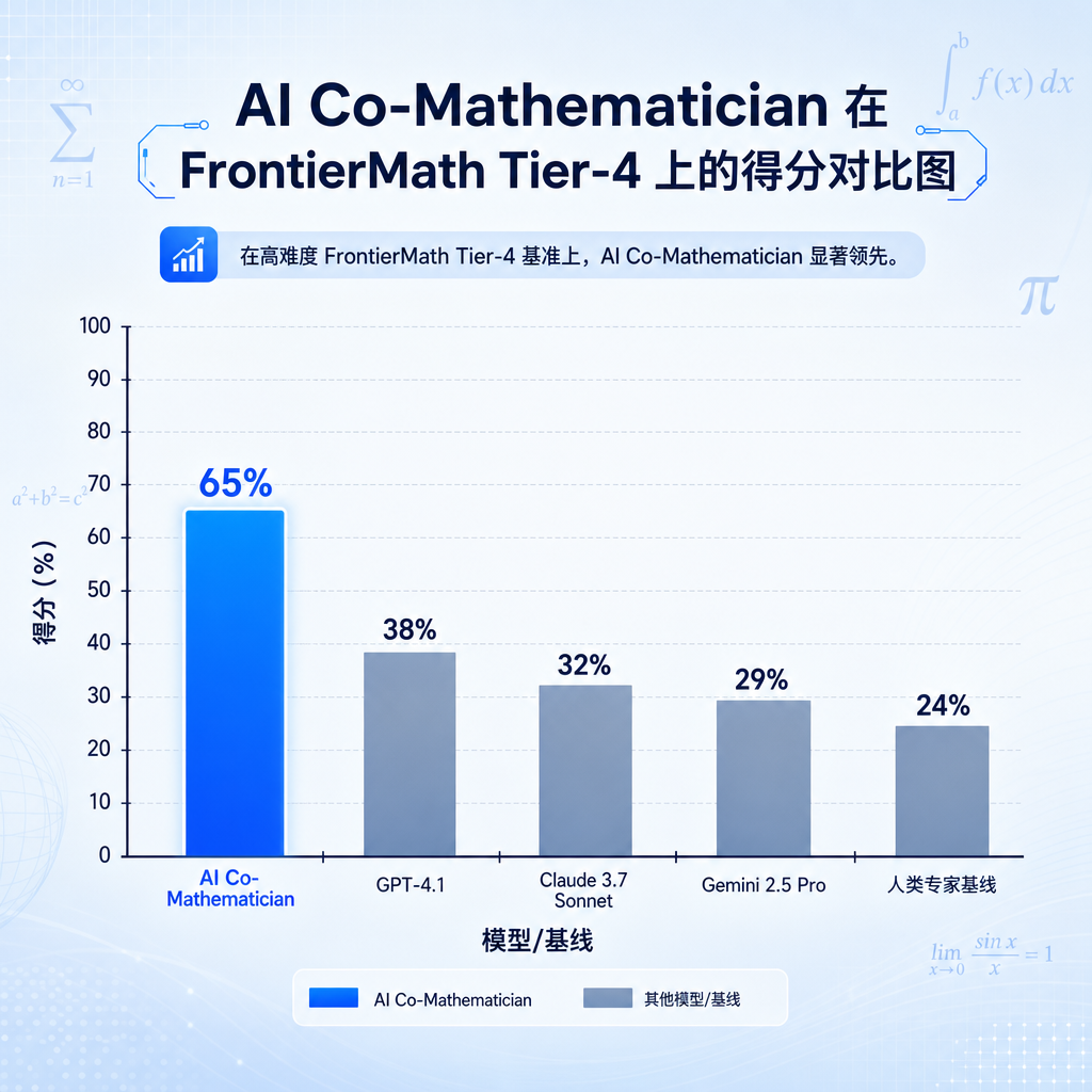 AI Co-Mathematician 在 FrontierMath Tier-4 上的得分对比图