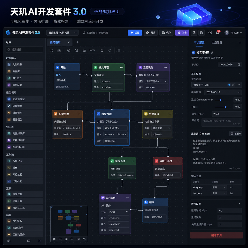 天玑AI开发套件3.0任务编排界面截图