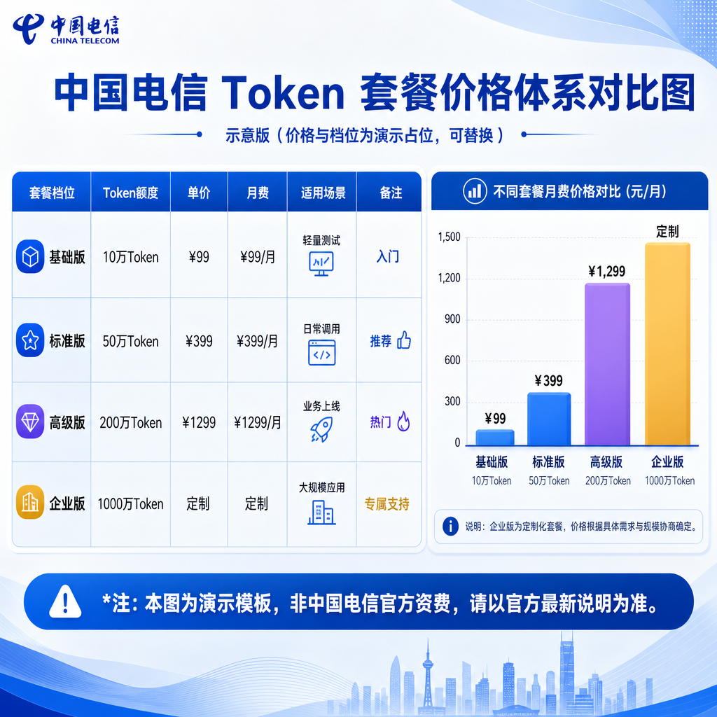 中国电信 Token 套餐价格体系对比图