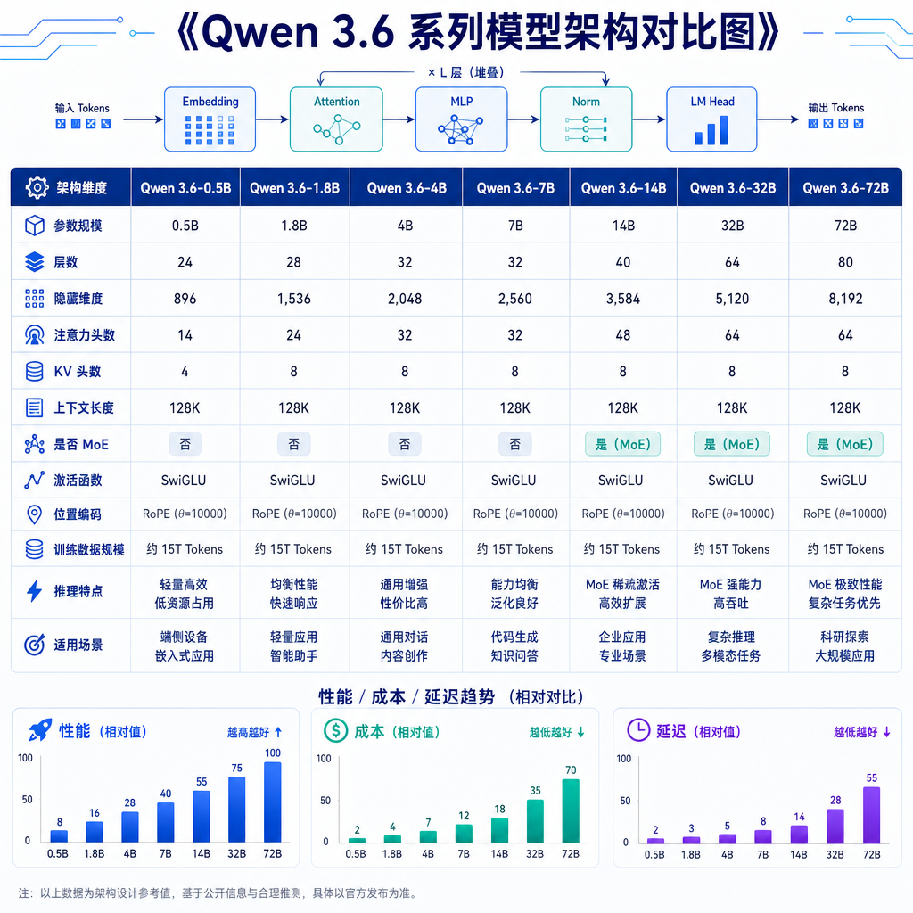 Qwen 3.6 系列模型架构对比图