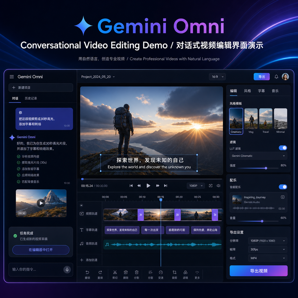 Gemini Omni 对话式视频编辑界面演示